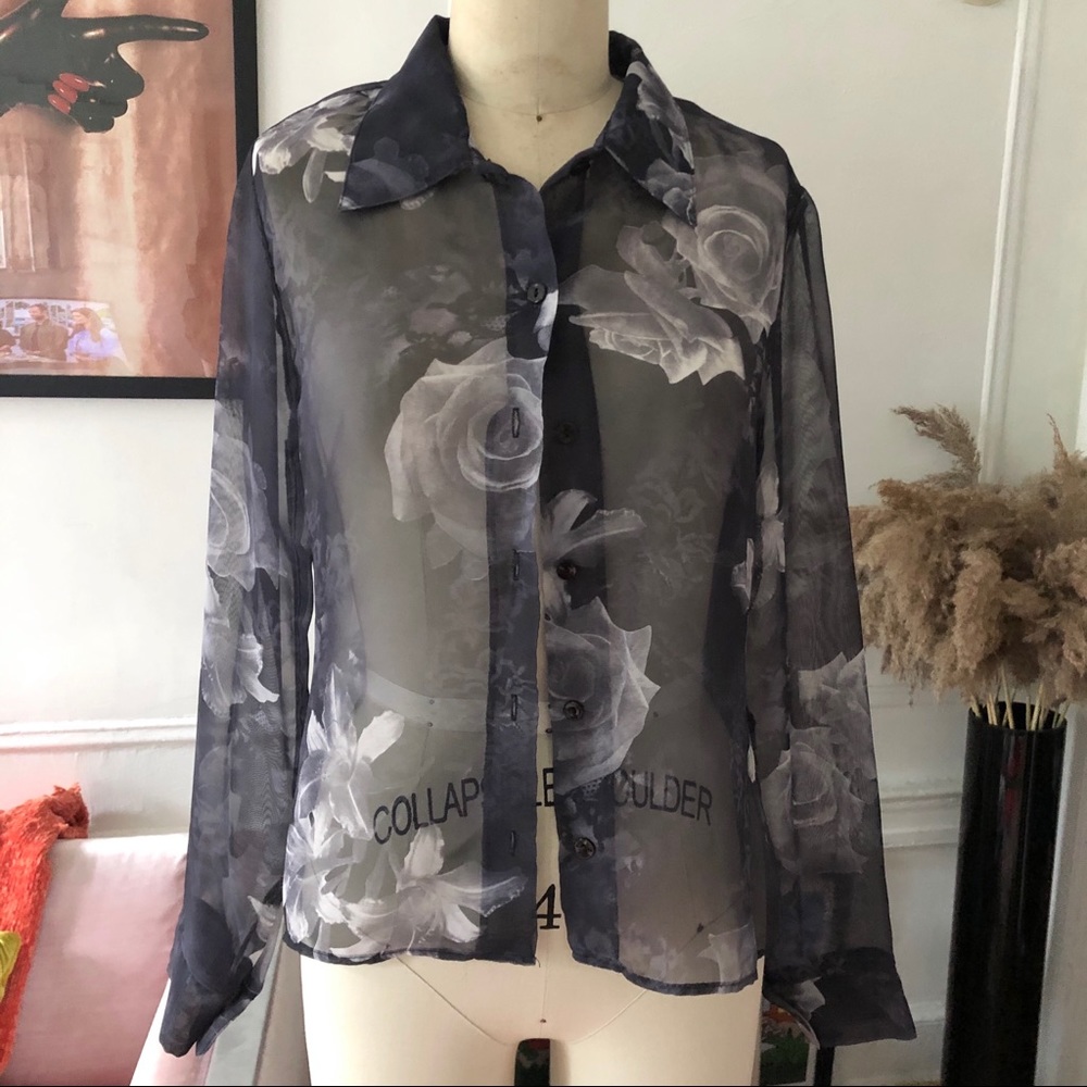 Vintage 90s Anxiety Sheer Chiffon Button Shirt